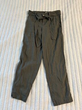 Lou & Grey Loft Linen Blend tie Waist Pants Womens Small Army olive green Summer